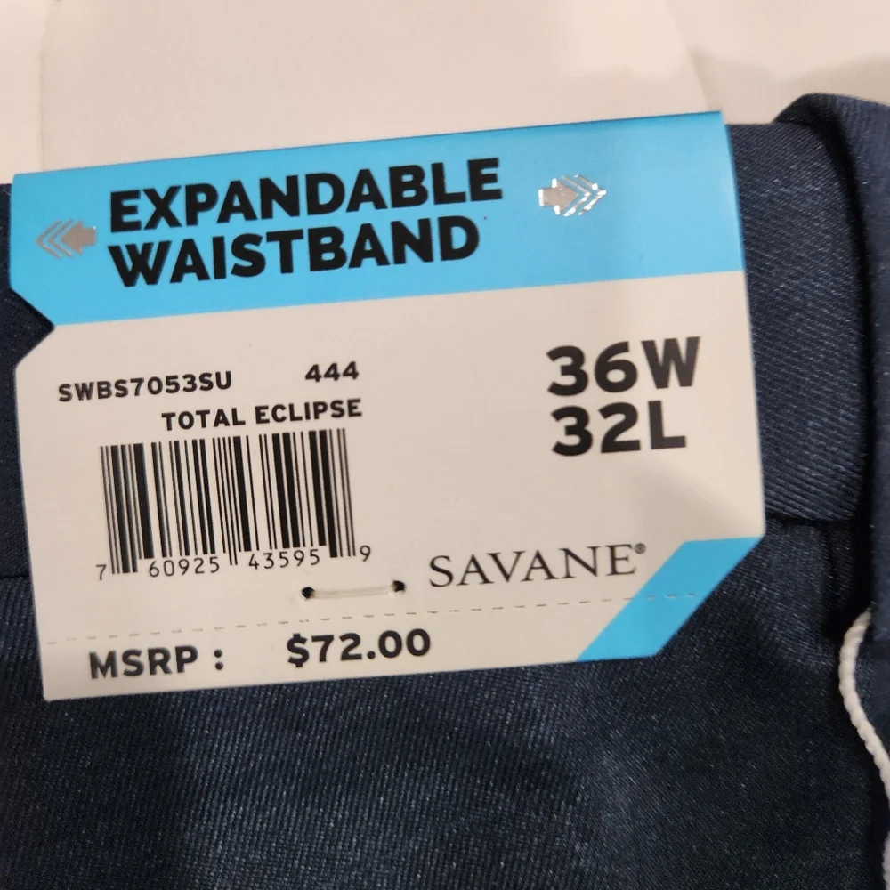 NEW Savane 36x32 Mens Stretch Crosshatch Pleated Cuffed Dress Pants Blue NWT - Picture 4 of 7